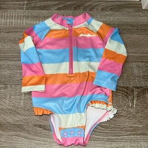Eddie Bauer Baby Girls 12 mo. Striped One Piece Swimsuit Pastel rashguard